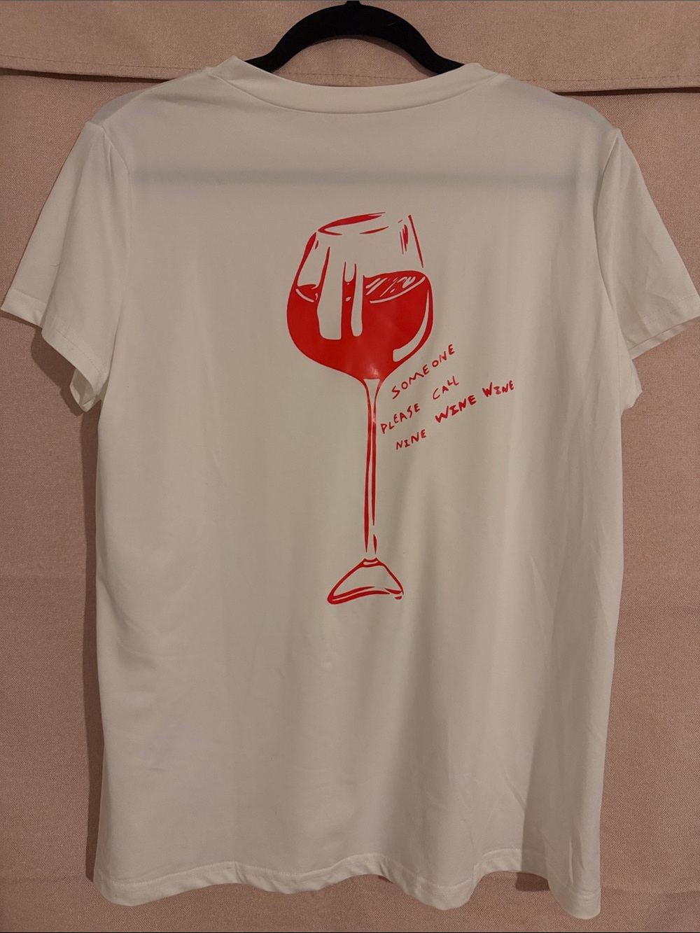 White Tee with Red Wine Glass Graphic